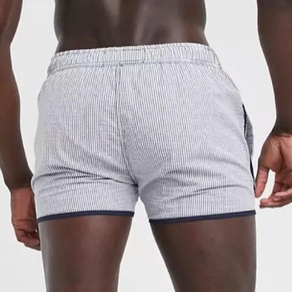 NATIVE YOUTH SANTIAGO NAVY BLUE STRIPED SEERSUCKER DRAWSTRING SWIM SHORTS Sz32 - Picture 3 of 13